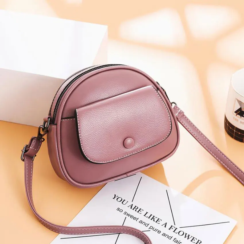 Маленькая женская кожаная сумка-мессенджер с двойным карманом, Женская Повседневная сумка-шоппер, Офисная сумка через плечо, сумка на плечо, сумочка, кошельки - Цвет: pink