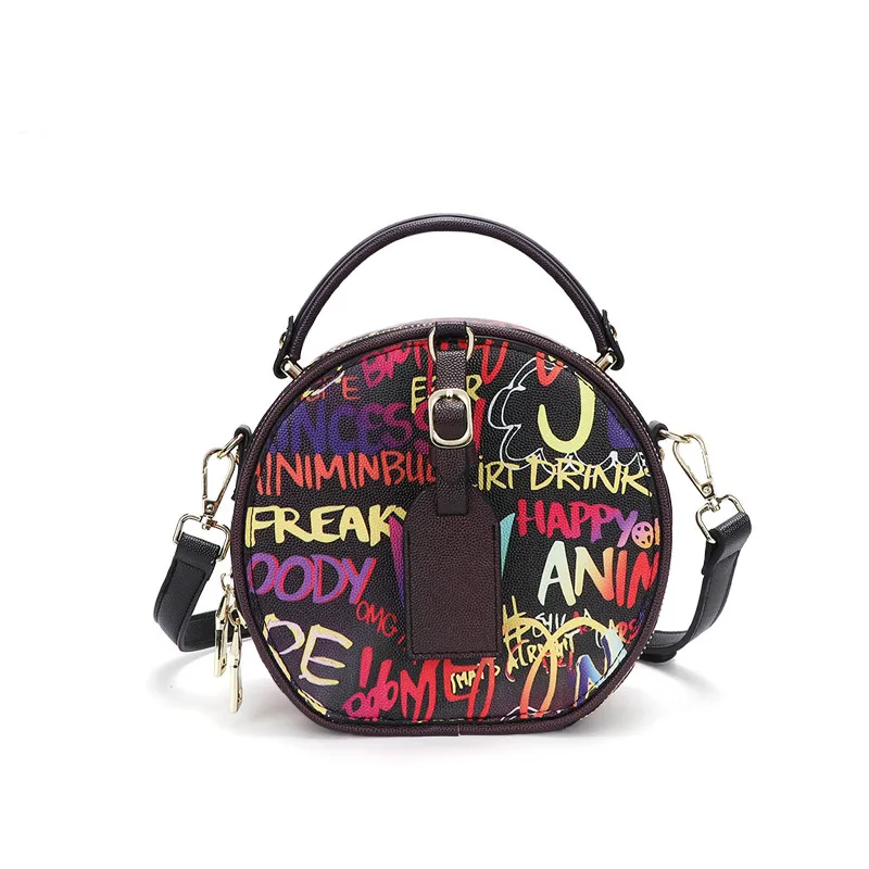Повседневные граффити Saco Feminino 2020 Nova Cor De Doces Mini Redondo Moda Rhmbic Corrente Bolsa Ombro Mensageiro Luxo |