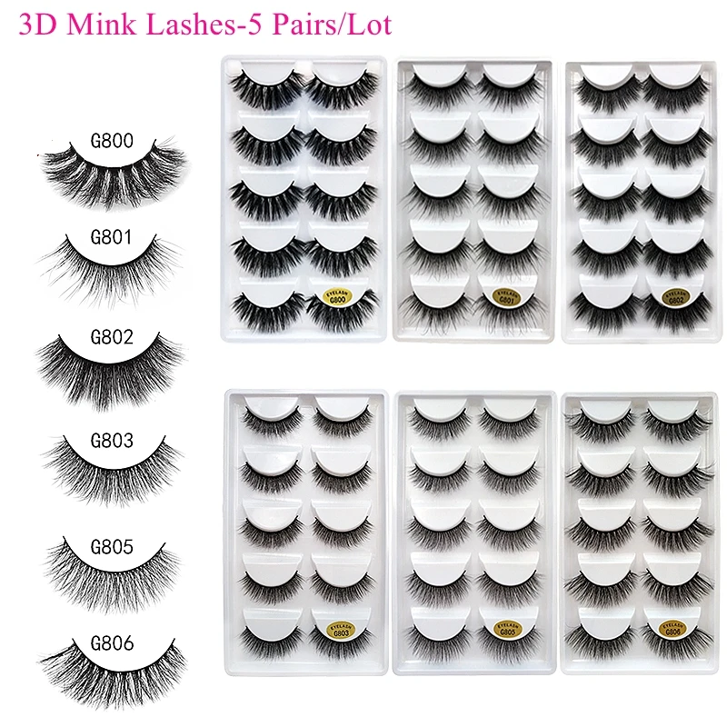 3D mink eyelashes 5 Pairs Handmade 3D luxury Real Mink Natural False Eye Lashes,Long/Thick Fake Eyelashes, Reusable(MF5