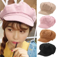 Женская винтажная Вельветовая Кепка для отдыха в английском стиле, ретро восьмиугольная кепка для дам, живописная Зимняя кепка EDF88