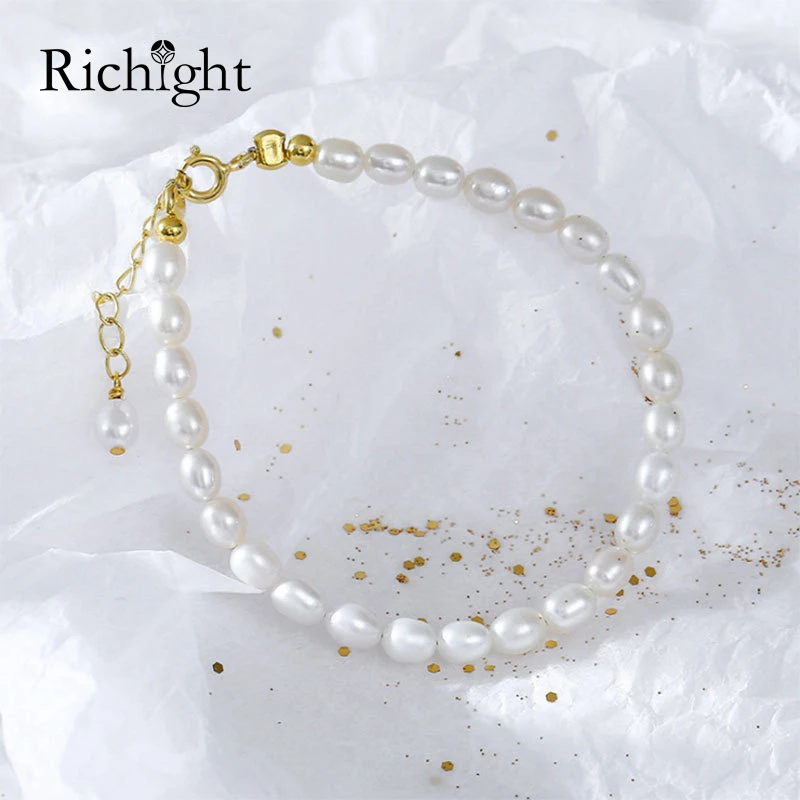 

Elegant Simple Natural White Small Pearl Bracelets Women Gold in 925 Sterling Silver Bracelet Freshwater Pearls Beaded Bracelets