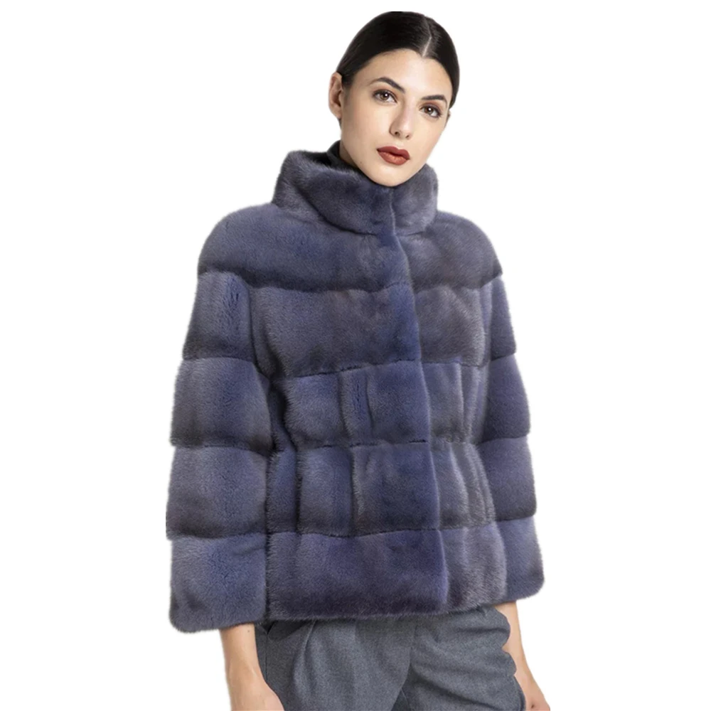 

TOPFUR 2019 Dark Gray Jacket Women Leather Jacket Plus Size Winter Coat Women Real Fur Coat With Fur Collar Nine Quarter Sleeves