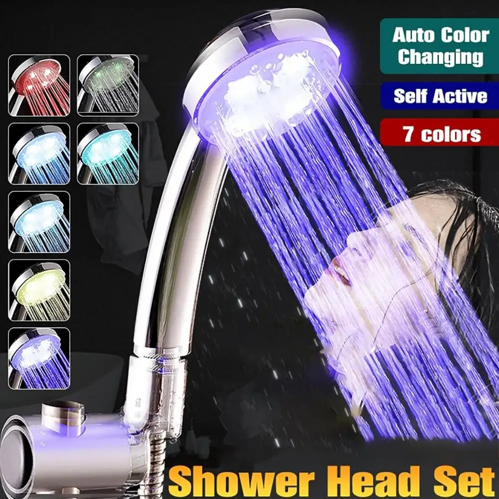 Led Shower Head 7 Colors Automatically High Pressure Showerhead Water