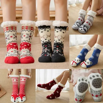 

Thicker Women Cotton Socks Christmas Printed Middle Tube Socks Anti-slip Floor Carpet Socks Christmas Gift Harajuku Calcetines