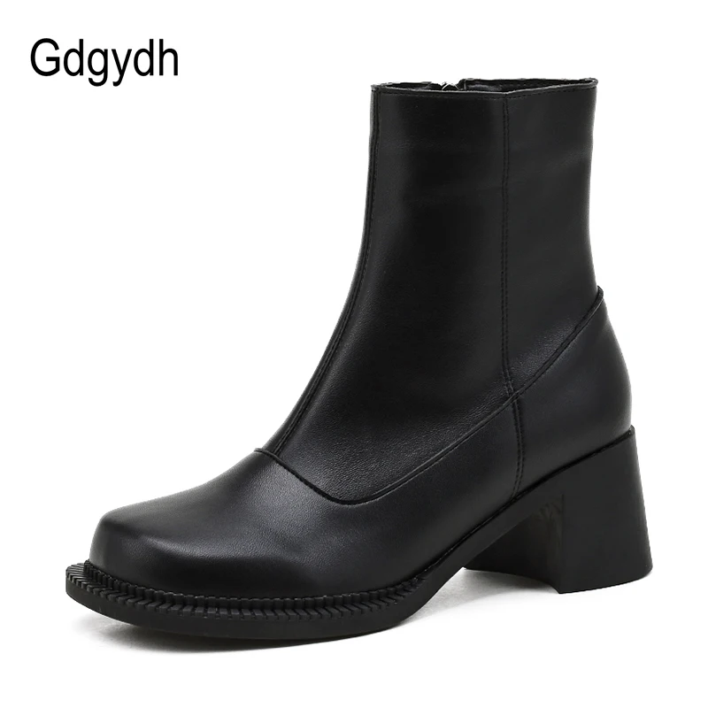 

Gdgydh Brand Designer 2020 Women Ankle Boots Round Toe Square High Heels Black And White Zipper Opening Female Shoes Size 35-39