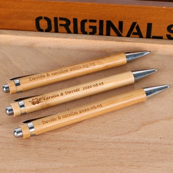

1piece Personalized name date Ballpoint bamboo Pen Custom text ballpoint Graduation gift rustic wedding party supplies