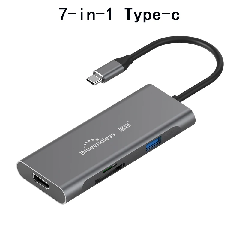 7-in-1 Type-c Usb-концентратор C концентратор для нескольких USB 3,0/2,0 HDMI адаптер док-станция для MacBook Pro Аксессуары USB-C Тип C 3,1 сплиттер 2 порта USB C концентратор - Цвет: 7-in-1 Type-c