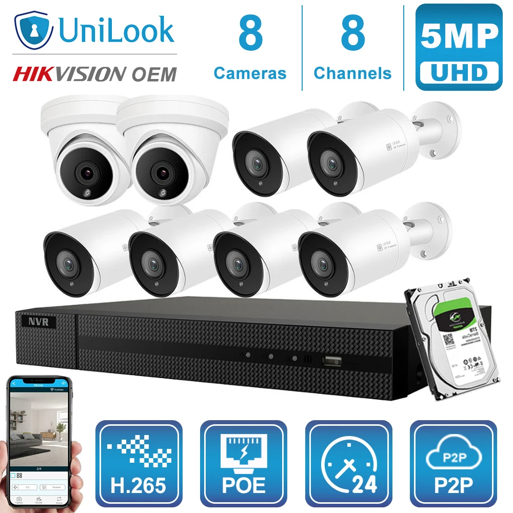 Hikvision OEM 8CH 4 к NVR 5MP купол/пулевые смешанные POE IP Камера 4/6/8 шт. комплект открытый системы безопасности CCTV NVR Kit с 1/2/4 ТБ HDD