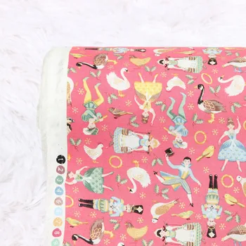 

half yard import plain gilt cotton fabric with cartoon person print garment dress children cloth 100% cotton CR-51