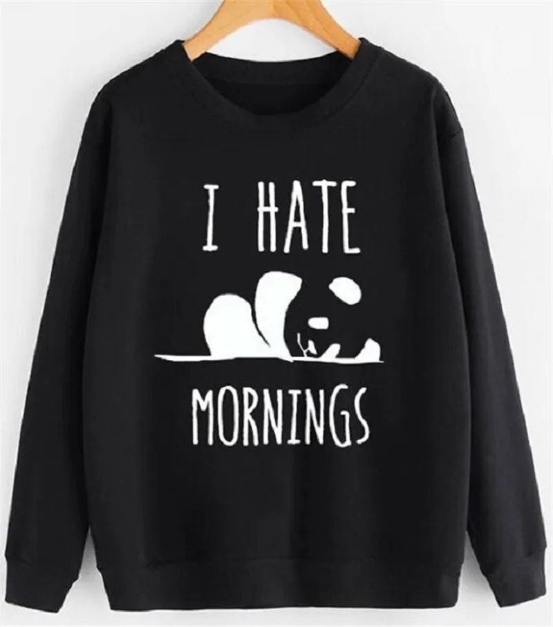 I Hate Mornings принт свитер милый Графический круглый вырез, длинный рукав повседневные худи и толстовки для женщин женские Топы Прямая