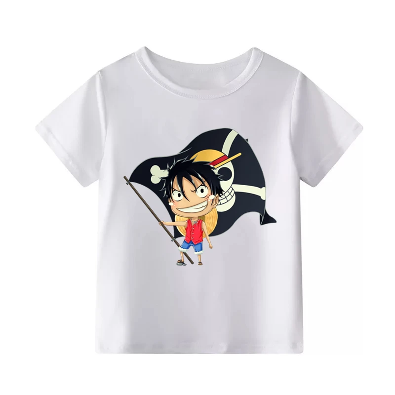 F Luffy T shirt Casual Cotton One Piece Tshirt Homme O neck Streetwear Kids t-shirt Boys clothes anime Summer top tees - Color: F
