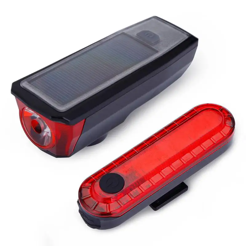 Black Red Usb зарядка Солнечный велосипедный светильник зондирования фары горного велосипеда с рогом езда оборудования аксессуары - Цвет: Black Red