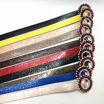 

2019 ROund Buckle Rhinestone PU Waistband Women Multicolors Yellow REd Blue Coffee Faux Leather Waist Belts For Dress Decoration