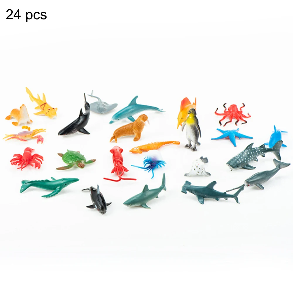 24 Pcs PVC Ocean Animals Figure Sea Creatures Model Toys Dolphin Turtle - Цвет: Colorful