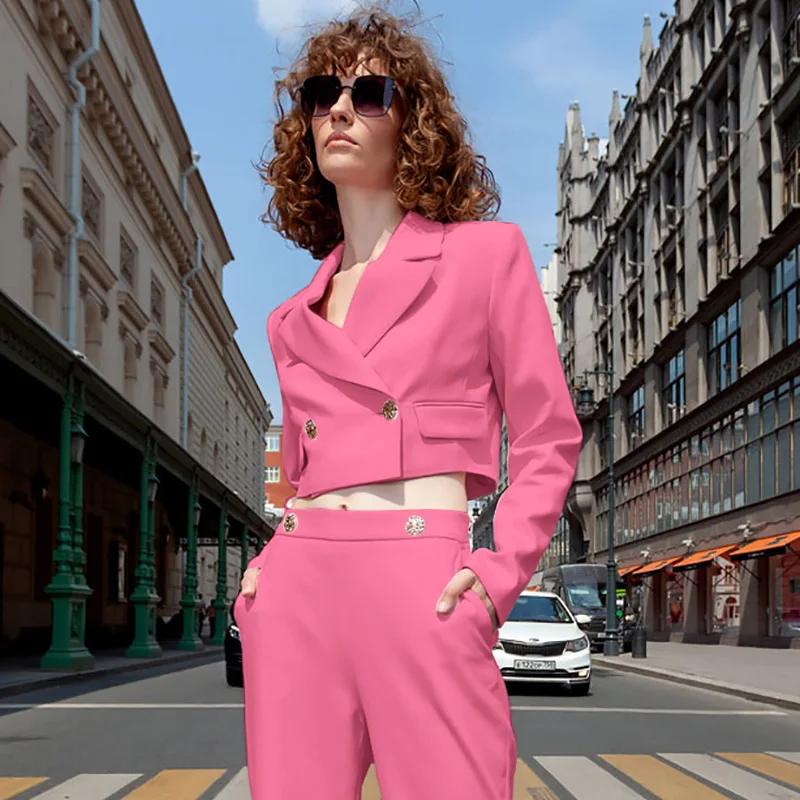 

Europe And America Suit Jacket Women's Autumn 2019 AliExpress Hot Selling 92282 Button xie kou Suit Collar Solid Color Navel