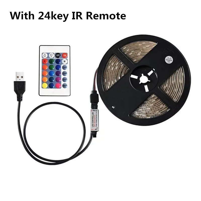 5V RGB Светодиодные ленты USB ТВ Подсветка 5050 0,5/1/2/3/4/5 м светодиодный светильник пропилен-каучука прокладки с ИК RF дистанционное управление для настольных ПК лампа лента Диодная лента - Испускаемый цвет: 24Key IR Remote
