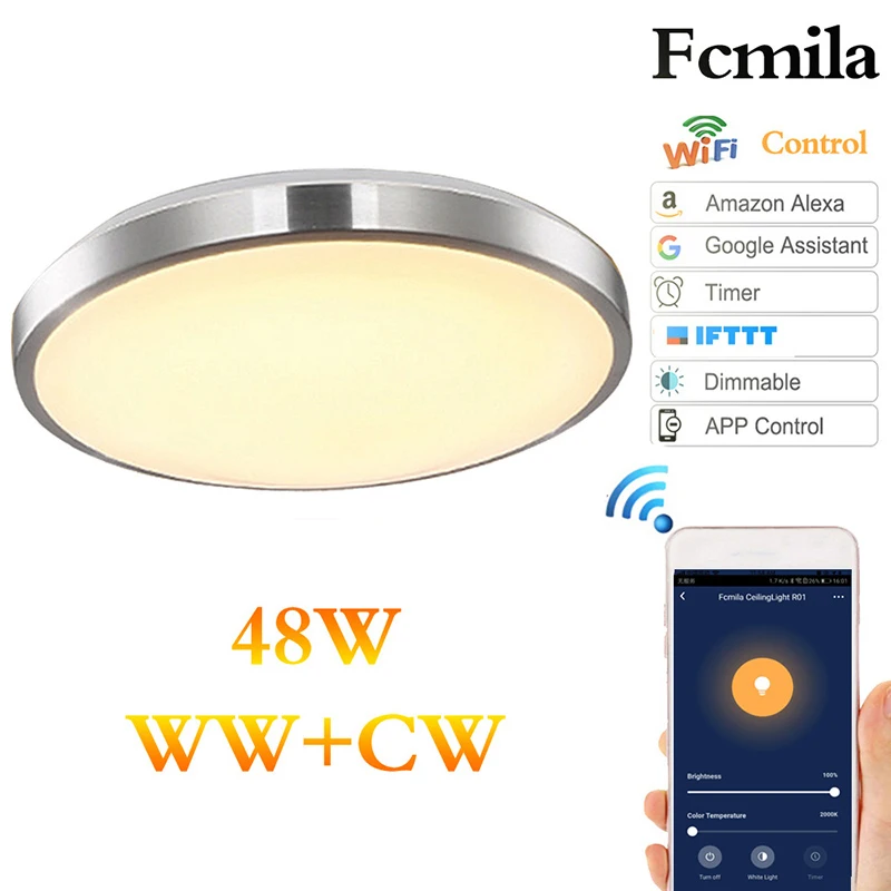 

48W Modern LED Ceiling Lamp WiFi Smart Simple Bedroom Living Room Kitchen Lighting Fixture WiFi Dimming Remote Control