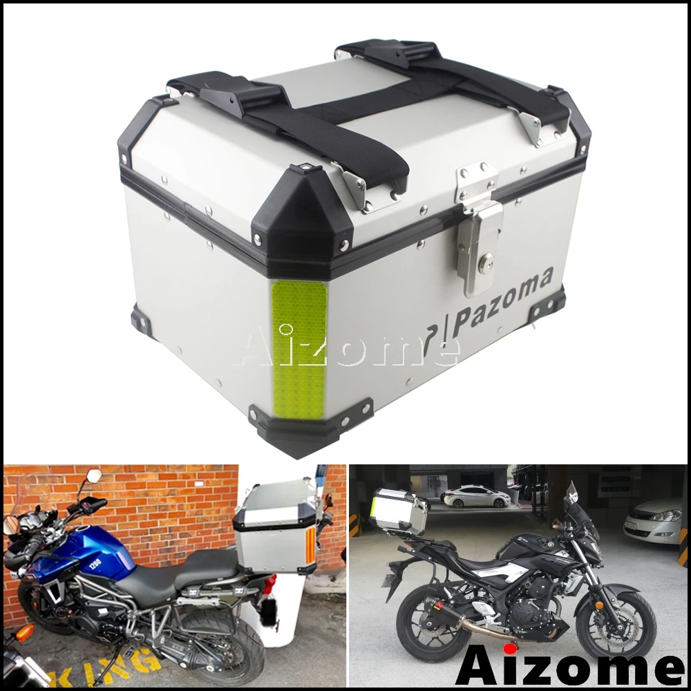 Motorcycle Trunk Tour Pack Luggage Motorcycle Tail box Universal 45L Motorcycle Aluminum Top Case Tail Box,Black