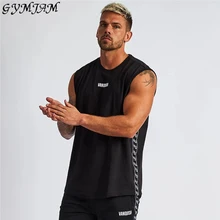 Модная мужская спортивная одежда для фитнеса, для бега, уличная одежда, повседневный жилет, Модная хлопковая рубашка без рукавов, для занятий спортом, мужская одежда