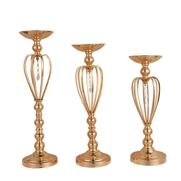 

New 3pcs wedding props gold plated iron crown vase T stage welcome area flowers table decoration plinth