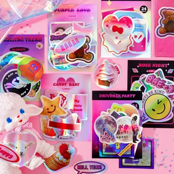 

6 Packs Total 192PCS Laser Fashion Sticky Stickers Pack 95mm*130mm DIY Journal Diary Decoratiopn Supplies Free Shipping