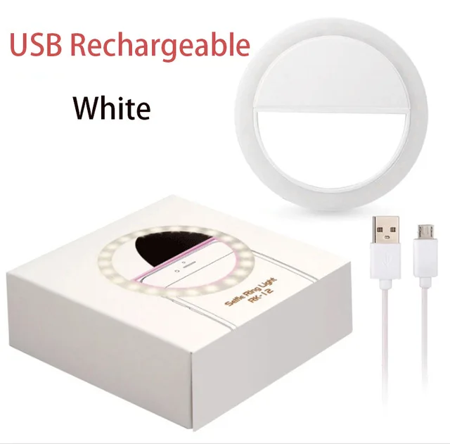 Селфи кольцевой светильник USB перезаряжаемая портативная вспышка Led для телефона камеры видео клип универсальный 3 уровня селфи кольцевой вспышка светильник - Цвет: White