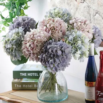 

2pcs Artificial Hydrangea Flowers Bouquet Single Silk Branch Wedding Party Decoration Artificial Faux Floral Plants Fake Flowers