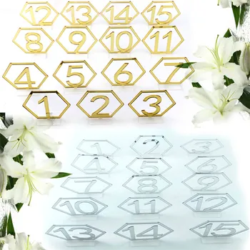 

Rose Gold Geometric Hexagon Table Numbers Rustic Wooden Wedding Table Number Stand Baby Shower Birthday Table Decoration