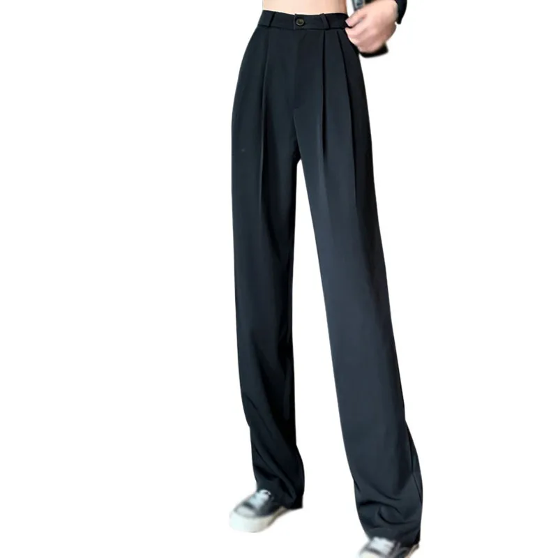 

Mopping Pants High Waist Formal Trousers Straight Loose Drape Thin Solid Color Popular 2020 Slim Pantalones Vetements Femmes