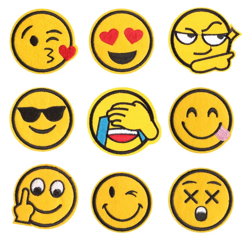 

Round Expression Smiley Face Patches Stickers Diy Iron on Clothes Heat Transfer Applique Embroidered Applications Cloth Fabric F