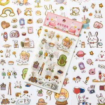 

6 Sheets Cute Dessert Rabbit Golden Stamping Diary Stickers Paper Decorative Album Notebook Decor