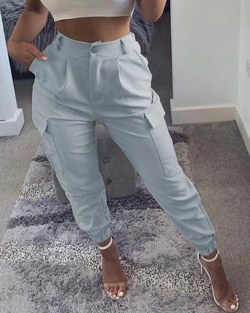 2021 Sports Zipper Pocket Design Casual Pants Without BeltLeggingPocket Design High Waisted Casual Pants