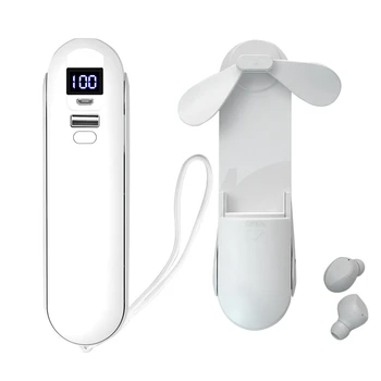

F7 Bluetooth Headset, TWS Sports Press Digital Display Multi-Function Fan Charging Box Wireless Bluetooth Headset(White)