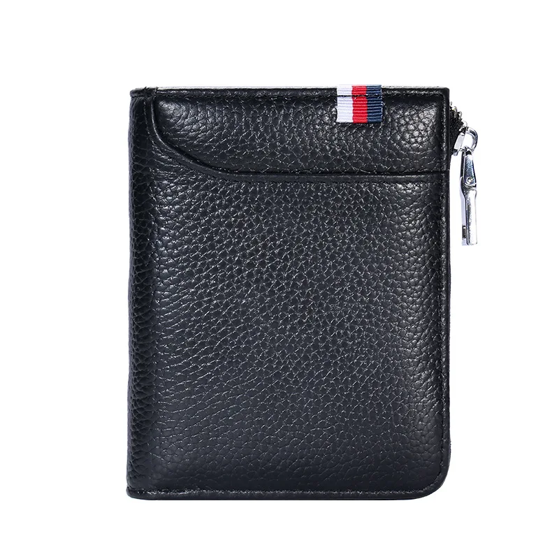 new rfid men's Genuine Leather wallet short wallet leather card bag anti-theft brush driving license wallet card holder
