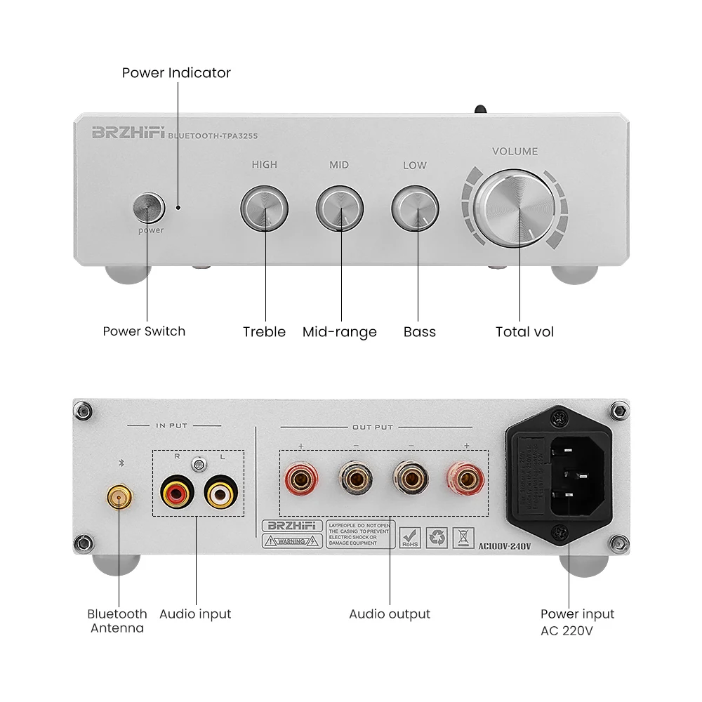 Усилитель высокой мощности BRZHIFI TPA3255 QCC3003 Bluetooth 5 0 300 Вт + 2 каналов Hi Fi стерео аудио