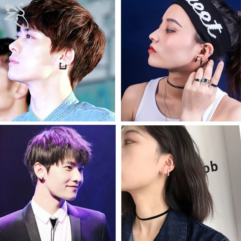 Stainless Steel Hoop Earrings for Women Men Black Rose Gold Plated Circle Round Earring Geometric Classic Cartilage Earrings