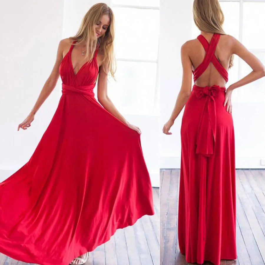 

Plus Size Women Multiway Wrap Red Dresses Vintage Sleeveless Sexy Cotton Dress Summer Sexy Party Dresses Vestidos Female