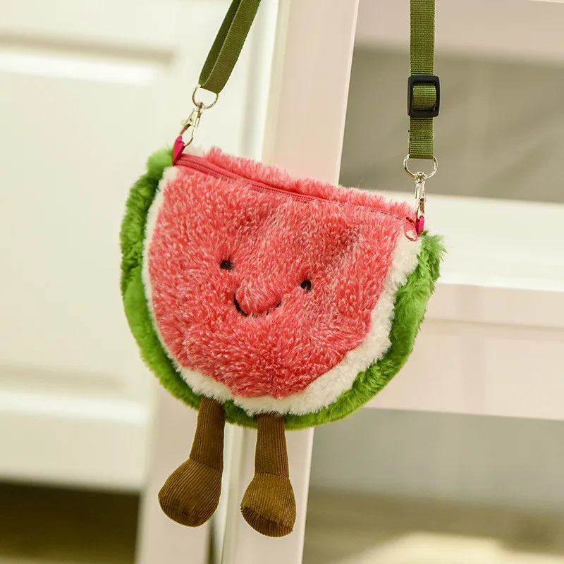 Avocado Shoulder Bag Cute Fruit Plush Backpack Watermelon Pineapple Cherry Ins Hot Coin Purse Super Ugly (8)