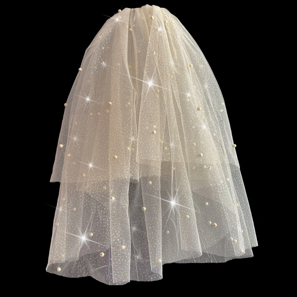 

Two Layers Veil Beaded Bride Veil Wedding Veils with Comb