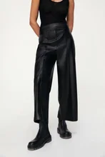 

Women Faux Leather High Waist Pant 2021 Straight Pant Trousers All-Match Fall Vintage Leisure Elegant Office Lady Wide Leg Pants