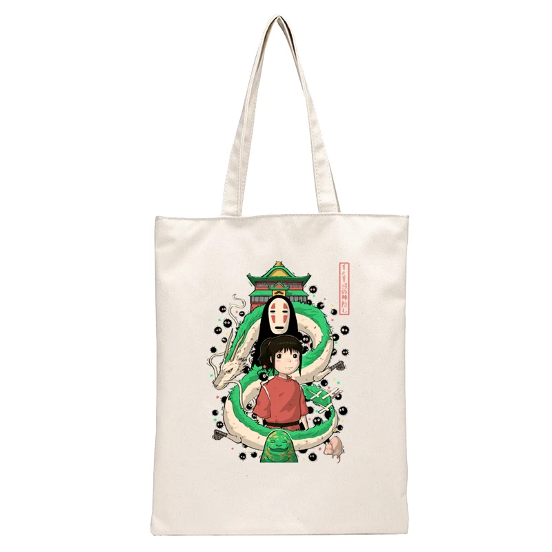 Spirited Away Faceless  Print Reusable Shopping Bag Women Canvas Tote Bags Printing Eco Bag Cartoon Shopper Shoulder Bags