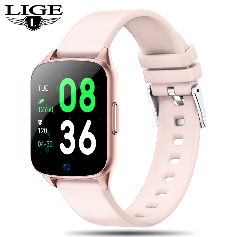 LIGE Новые смарт-часы для женщин и мужчин водонепроницаемый спортивный браслет пульсометр Монитор артериального давления для Android ios смарт-фитнес-часы - Цвет: Pink