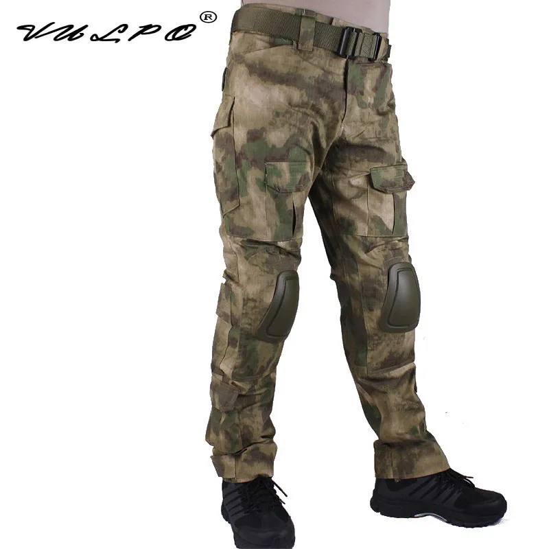 VULPO Camouflage Tactical Combat Pants AT-FG Men Trousers Tactical Pants With Removable Knee Pads