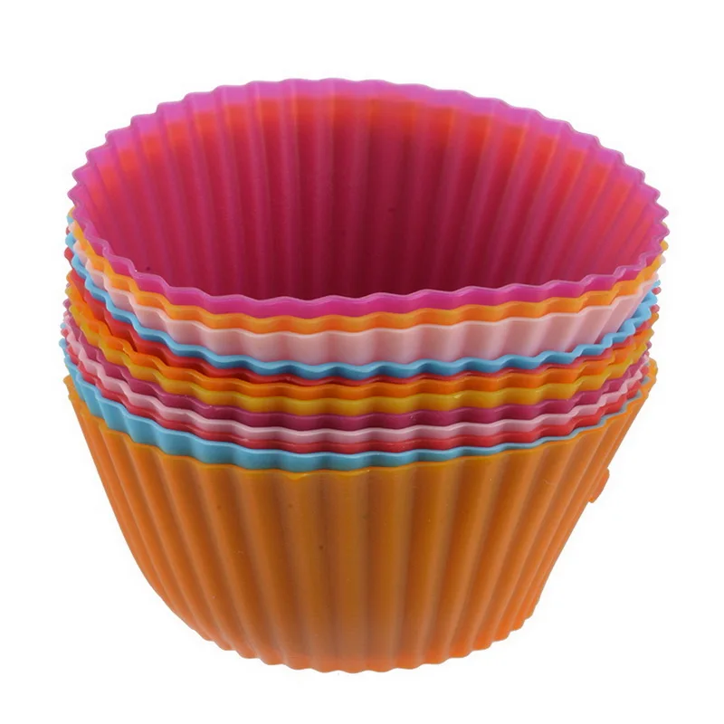 

12 Pcs Round Shape Silicone Muffin Cupcake Mould Case Part Tray DIY Bakeware Maker Mold Tray Baking Cup Liner Baking Molds