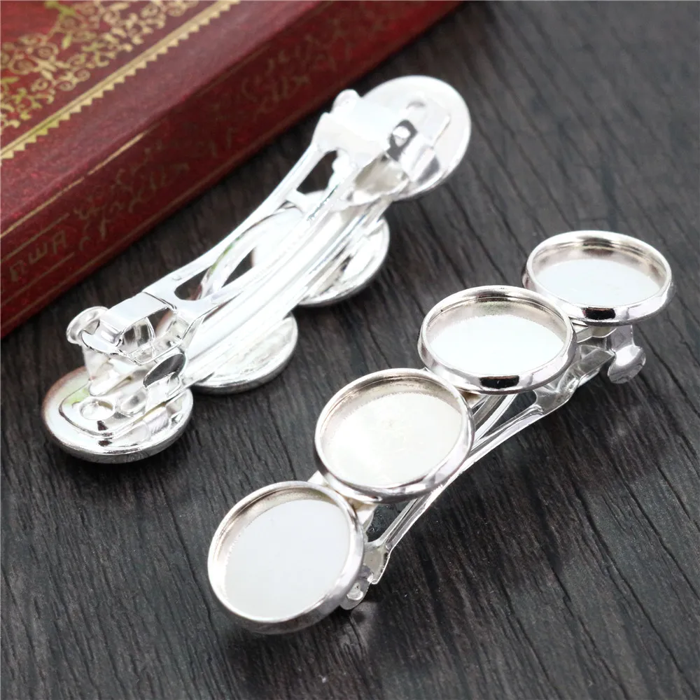 

5pcs 12mm with 4 cameo High Quality Bright Silver Plated Copper Material Hairpin Hair Clips Hairpin Base Setting J6-27