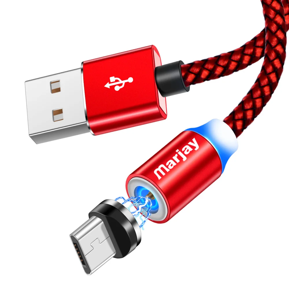 Marjay Магнитный зарядный кабель светодиодный Micro usb type C Магнитный usb зарядный кабель для iphone X 7 8 6 Xs Max XR samsung S9 зарядное устройство - Цвет: Red  For Micro