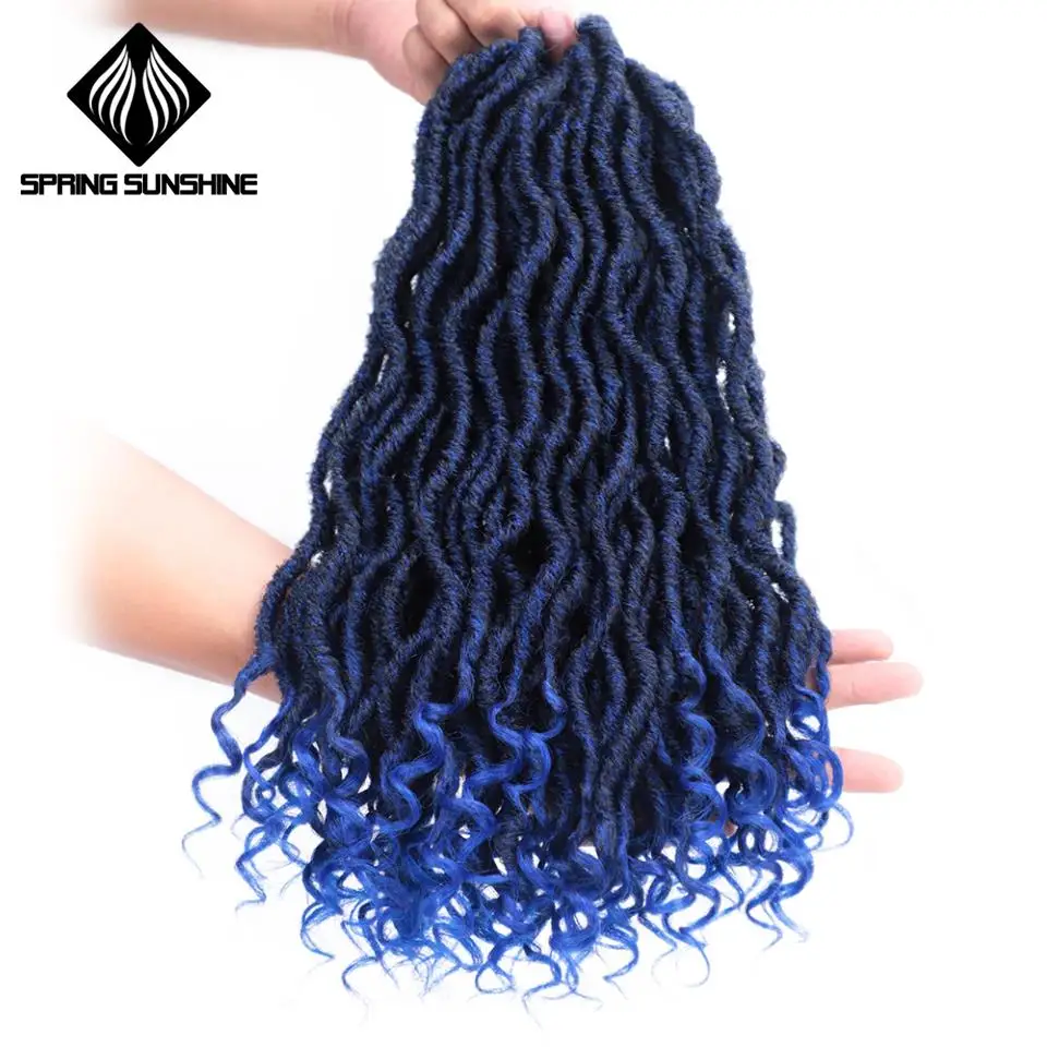 Весенний Солнечный богиня Faux locs Curly 16 дюймов плетеные косы Омбре мягкие натуральные синтетические волосы для наращивания 12 прядей 1 шт - Цвет: T1B/синий