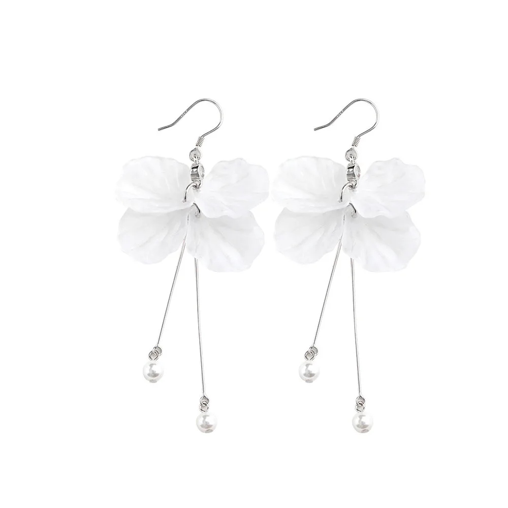 Eternal Flower Pearl Long Tassel Earrings Women Silver Plated Wedding Bridal Accessories pearl earrings flower earrings long earrings crystal tassel earrings dangle earrings drop earrings pendant earrings