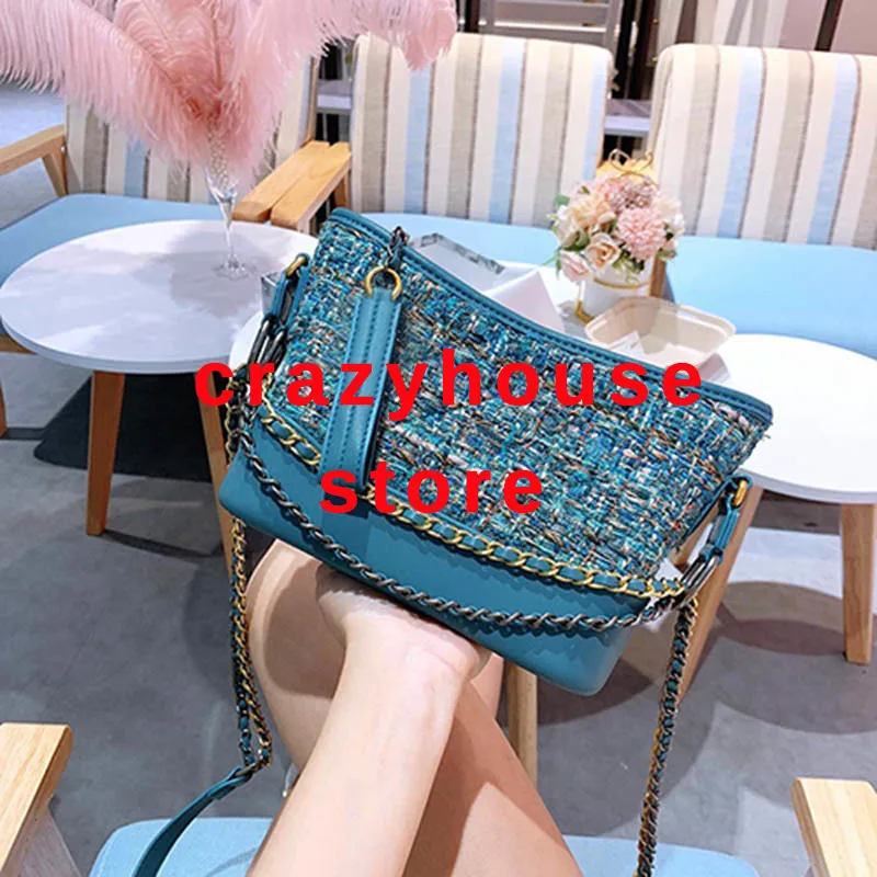 

Top Quality 2019 Luxury 22CM Woolen Brand Plaid Designer Women Chain Shoulder Bag Handbag Clutch Crossbody Original Women Bags