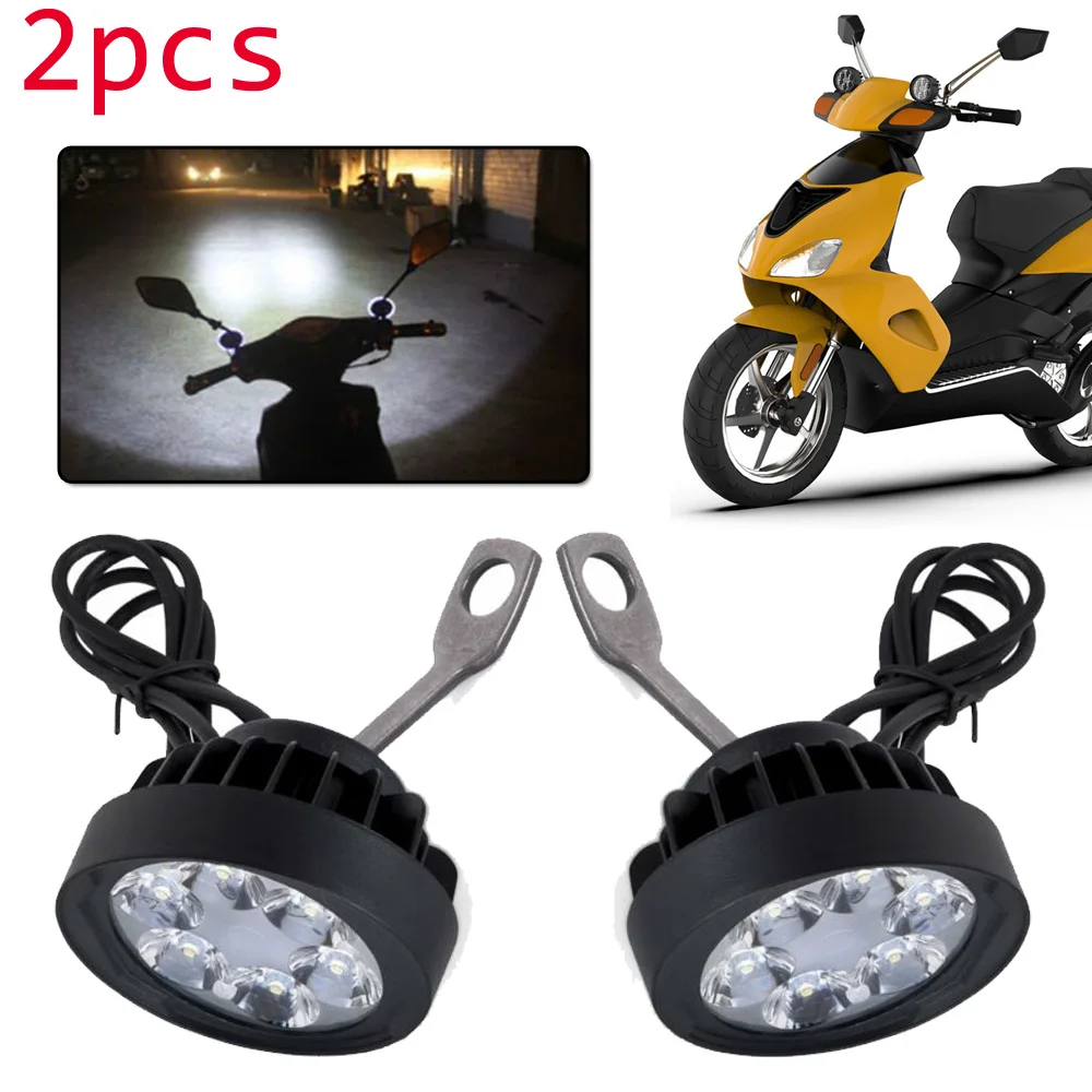2pcs Motorcycle Headlight Fog Driving Lights Front Head Lamp 6 LED 12V-85V Motorbikes Rear View Mirror Spotlights High Quality